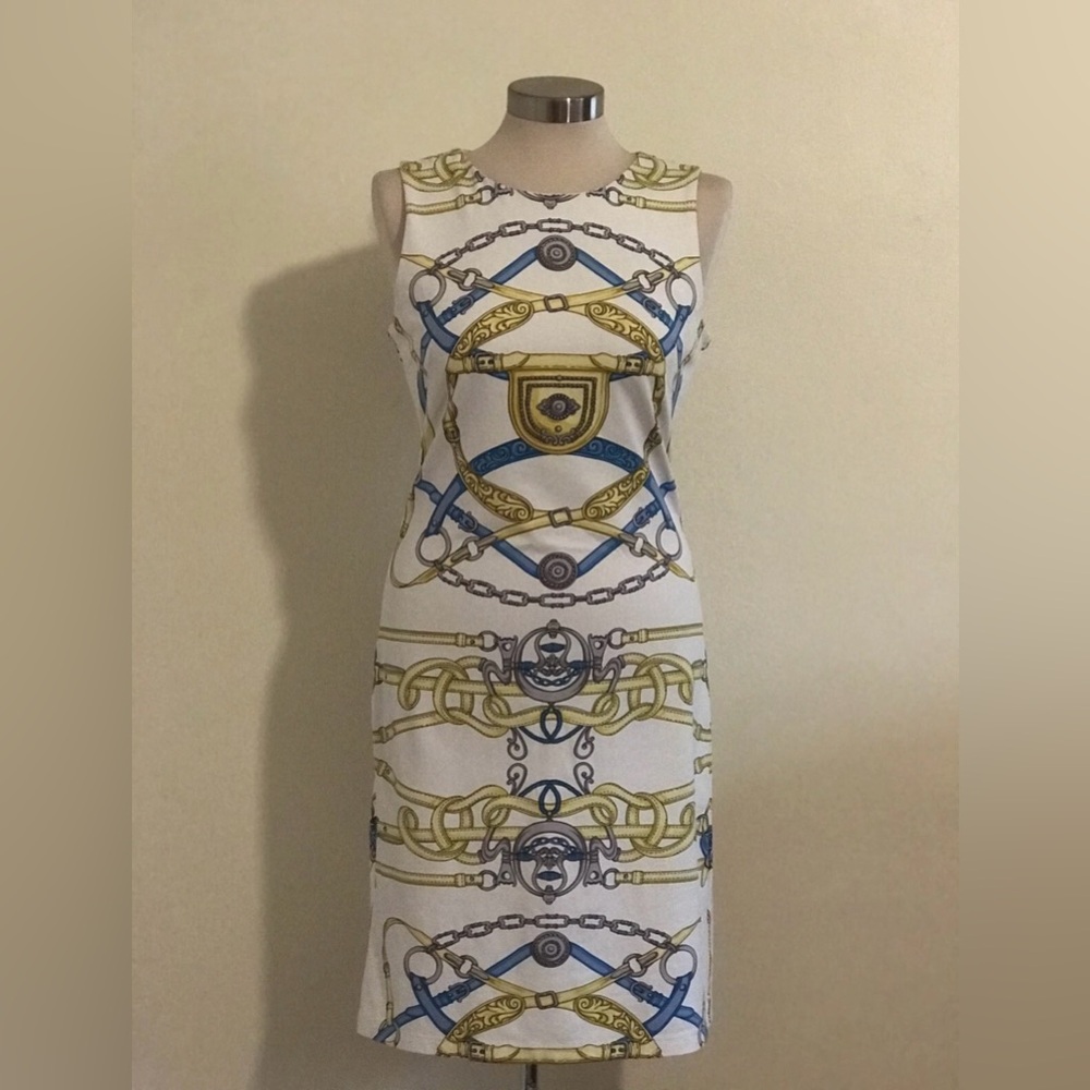 J. McLaughlin Sophia Sleeveless Chain Belt Print Midi Dress Catalina Cloth Sz:XS